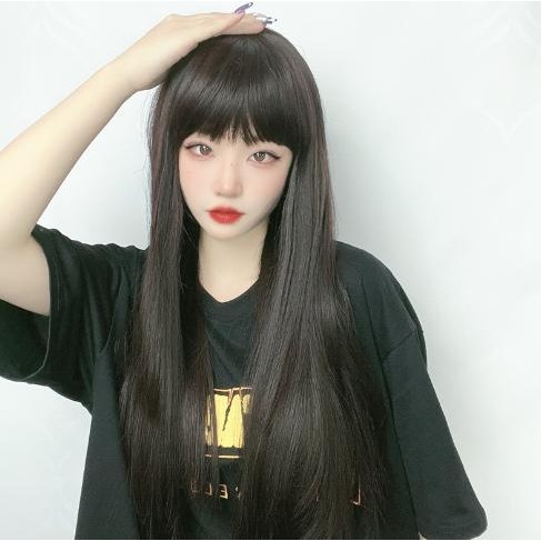 Rambut Wig Wanita Model Poni Panjang Lurus