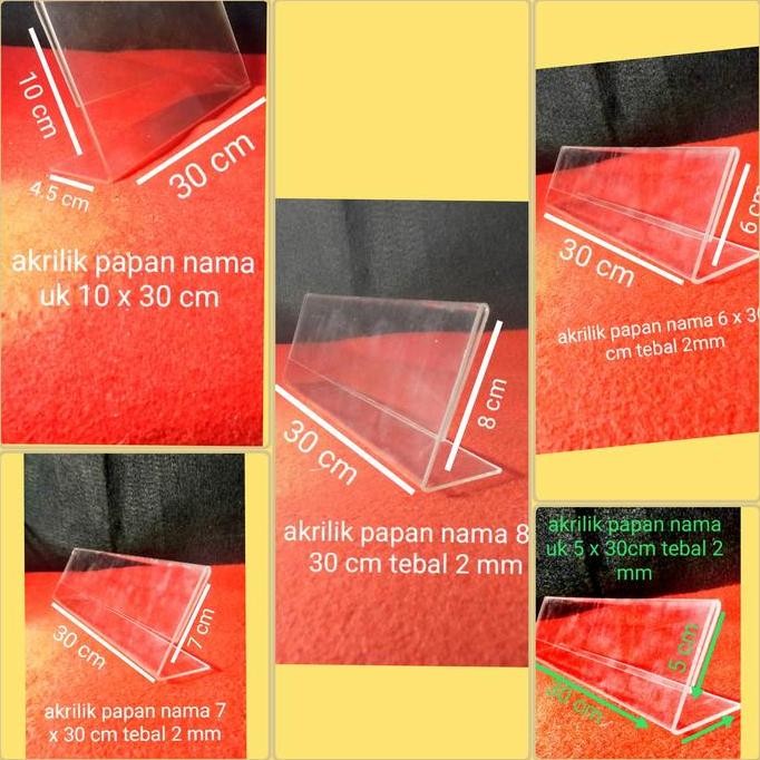 

New papan nama meja akrilik 10 x 30 /8 x 30 /7 x 30 / 6 x 30 cm tebal 2 mm