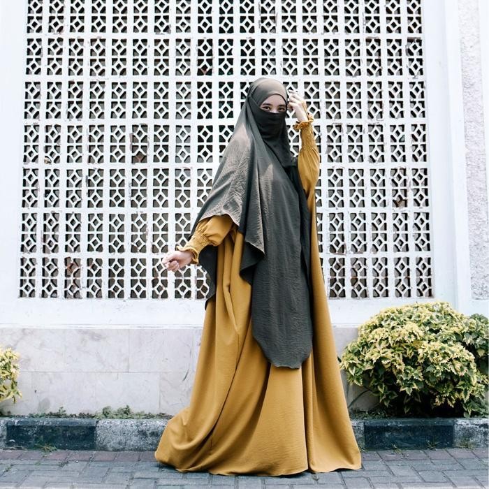 Baju Dress Gamis Abaya Set French Khimar Aldila Jilbab Turki Arab Crinkle Airflow Premium Jumbo Over