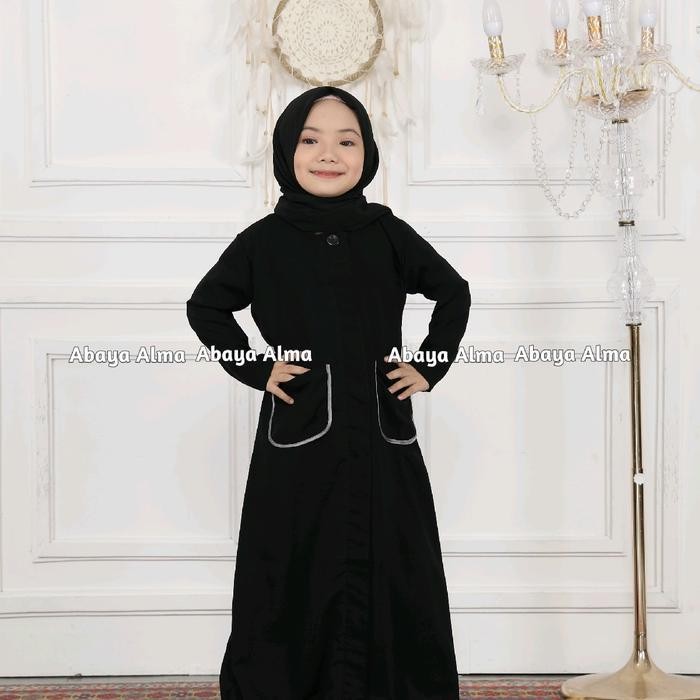 Exclusive Abaya Anak Dubai Saku Cantik Muslim Kombinasi Pita Simple Keren Baju Gamis Cewek Hitam Cew