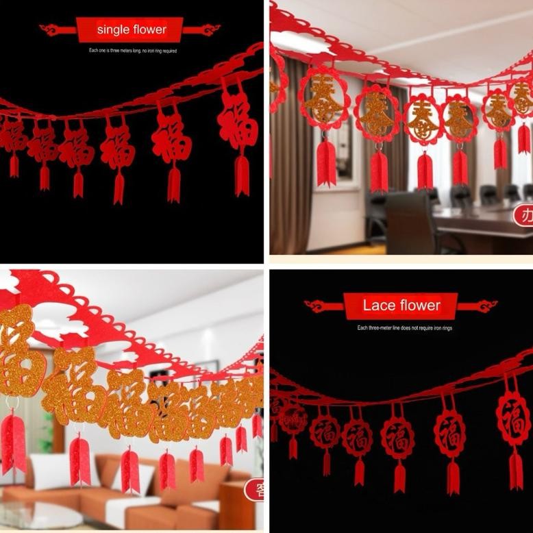 Garland Tarik Merah Imlek/Garland Tarik Fuk Gold/Garland Tarik Fu Lace Flower A