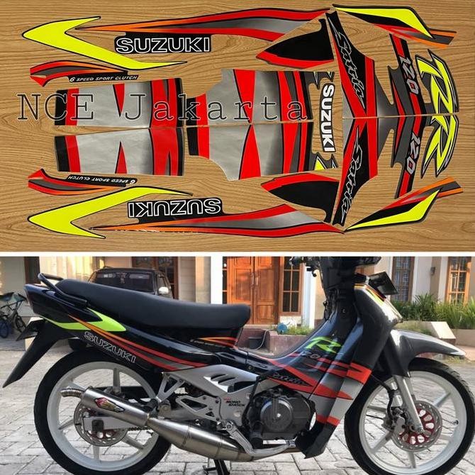 TERLARIS SL08 STIKER STRIPING MOTOR SATRIA KOTAK LUMBA ABU HITAM LIS ORANGE