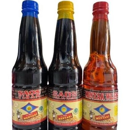 

Minyak wijen , saus tiram dan saus raja rasa jumbo cap sinar mentari ( halal )