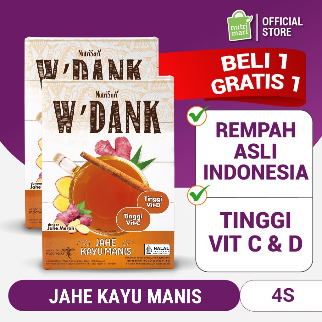 

Twin Pack - W'Dank Jahe Kayu Manis 4 Sachet - Wedang Jahe