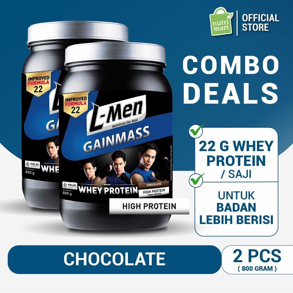 Twin Pack : L-Men Gain Mass Chocolate 800 gram-1,7lbs- 22g Whey Protein - 10 Serving