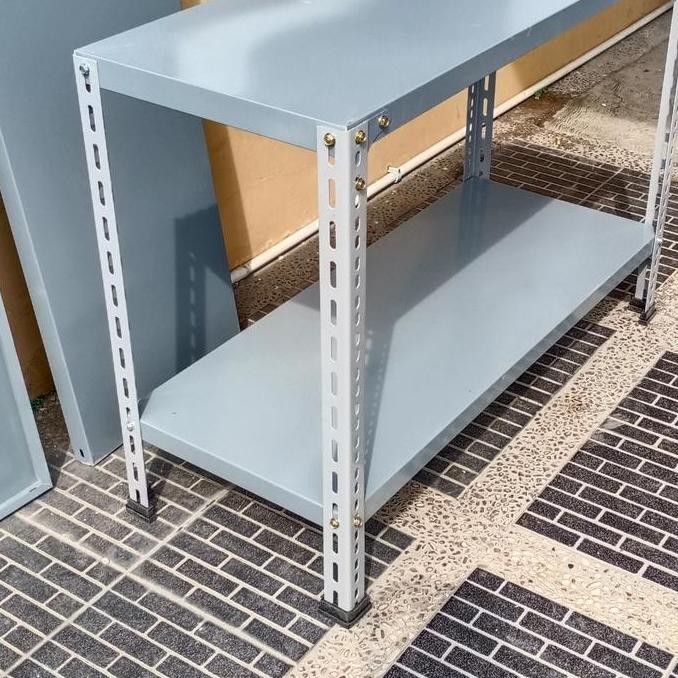 Meja rak besi tiang tebal