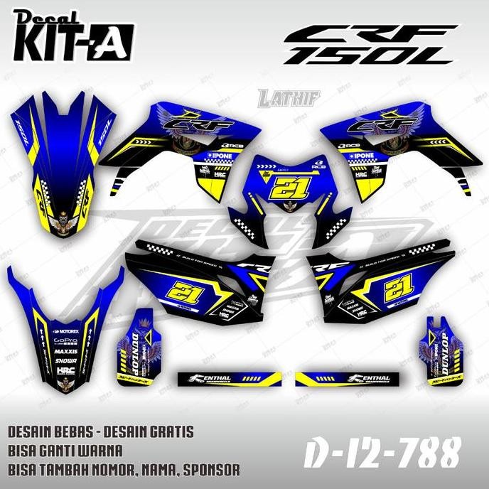 Decal Sticker Fullbody Custom Desn Honda CRF 150l Motif Biru Kuning D-I2-788