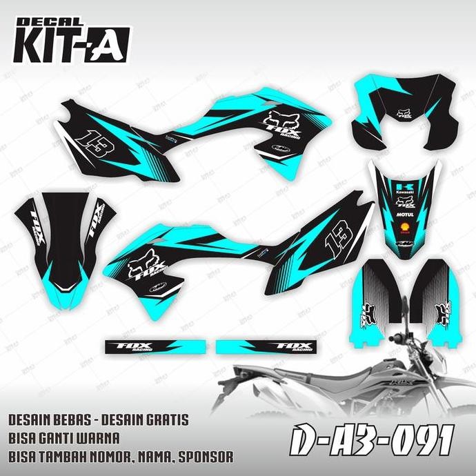 Decal Kawasaki KLX BF motif fox supermoto hitam tosca D-A3-091