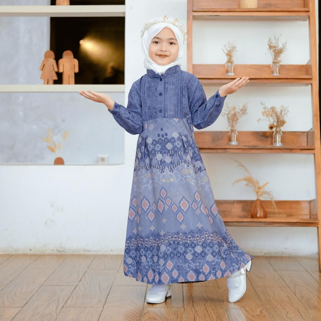 Bsh Asymah - Gamis Anak Couple  Ibu Motif Ethnic Modern  Series Atika Warna Navy  By Asymah