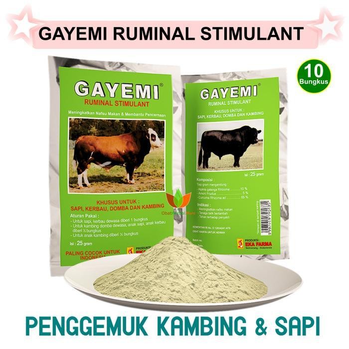 PZM 10 BUNGKUS JAMU GAYEMI OBAT VITAMIN PENGGEMUK SAPI KAMBING DOMBA KERBAU SUPLEMEN PENAMBAH NAFSU 