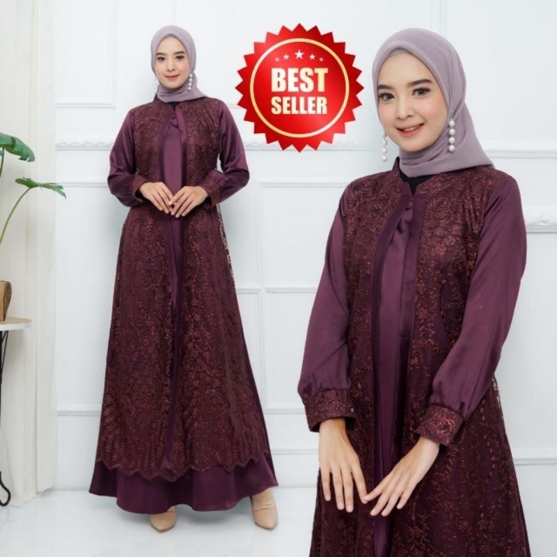 Ef (Tr01) Gamis Brukat Tile Rompi / Gamis Brukat Muslim / Gamis Model Rompi Ukuran M - Xxxl (Jumbo)