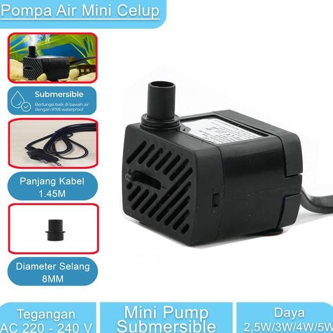 Original Pompa Celup Aquarium Mini Submersible AC 220-240V Fish Tank Pump