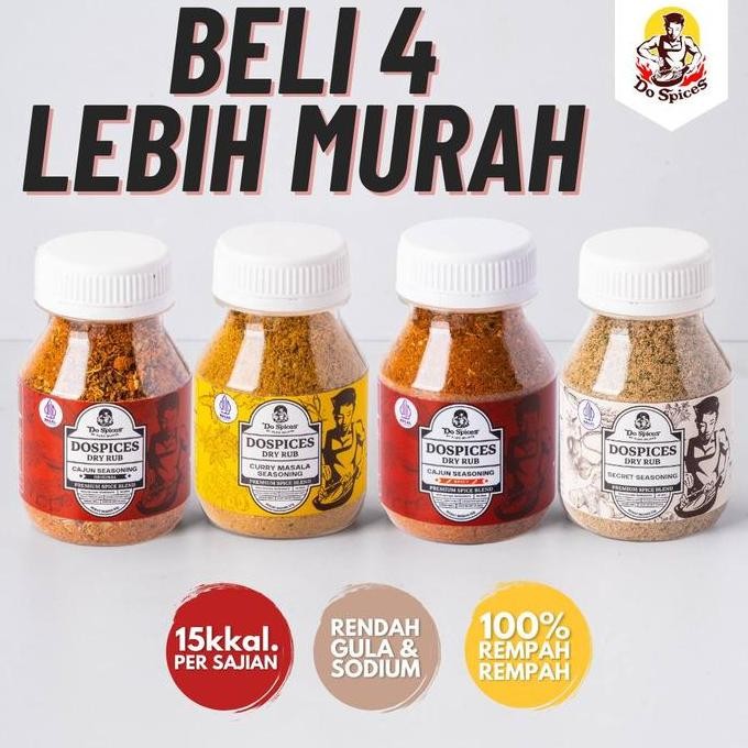 

Dospices [ bundling 4pcs mini size ] Healthy Dry Rub Bumbu Marinasi Rendah Kalori [Paket Bundling 4 varian] (ADS) Rempah Natural Rendah gula Rendah lemak Alami