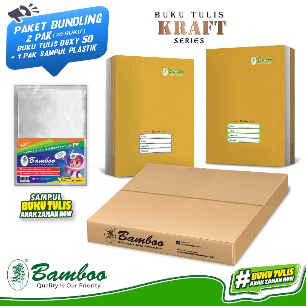 

Siap Kirim Buku Tulis Bamboo Boxy 50 Lembar Motif Kraft - Bonus Sampul Plastik Isi 2 Pak
