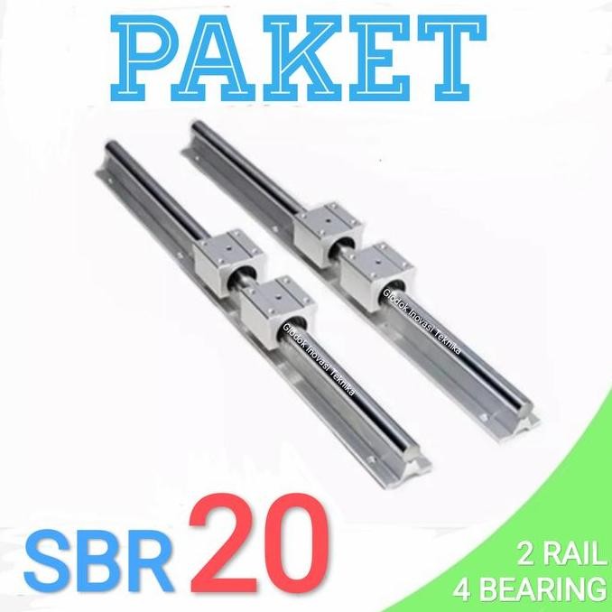 PAKET SET RAIL GUIDE LINEAR SBR20 SBR 20 SHAFT + 4 BLOCK SBR20UU ORIGINAL DAN TERPERCAYA
