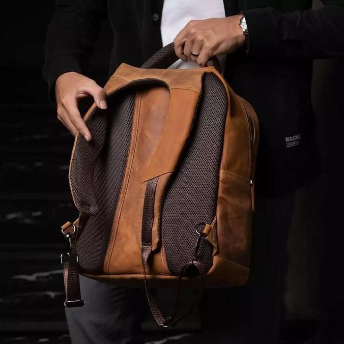 Outlander Tas Ransel Laptop Backpack Kulit Sapi Asli Pria Premium Original 100% Branded Multifungsi 