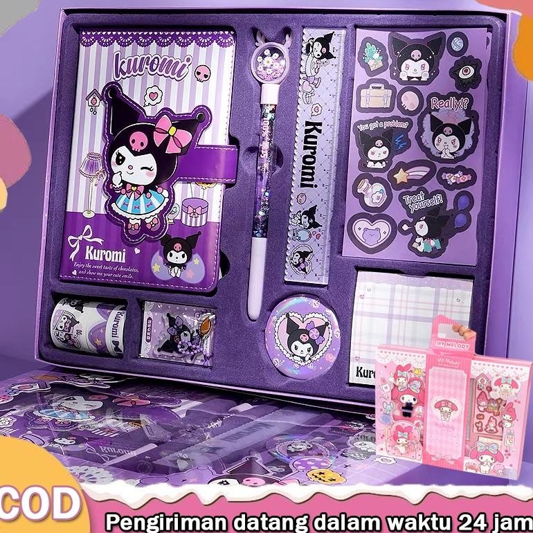 

Siap Kirim Diary Set Lucu Kuromi Melody - Notebook Gift Box Agenda + Ruler + Sticker Hadiah