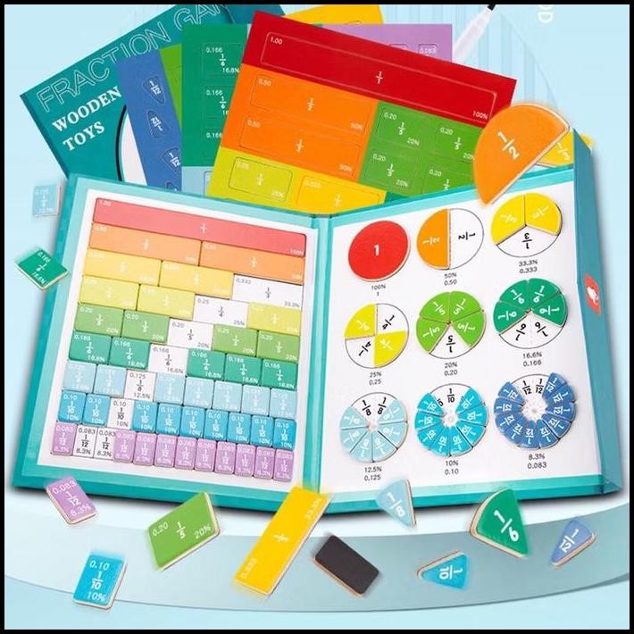 Mainan Anak Buku Belajar Pecahan Magnetic Wooden Fraction Travel Toy