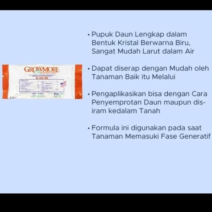 Ready GROWMORE 6 30 30, 100 GR, PUPUK KHUSUS BERBUAH DAN BERBUNGA, ORIGINAL