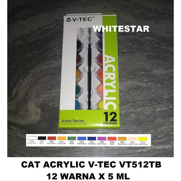 

Cat Acrylic Colours Set V-Tec 12 Warna 5 Ml + Kuas Vt-512Tb