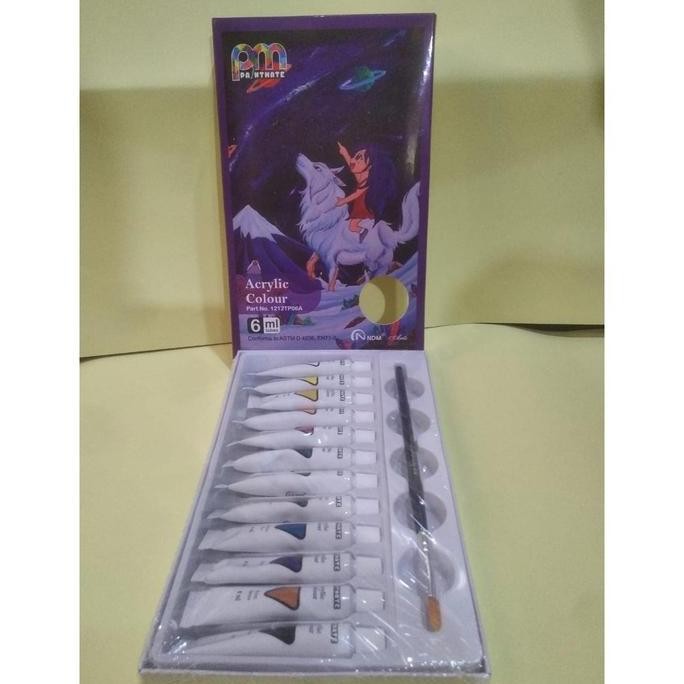 

Cat Acrilic 6Ml Ndm Paintmate Isi 12Warna ( 1 Set Kuas + Palet ) Murah