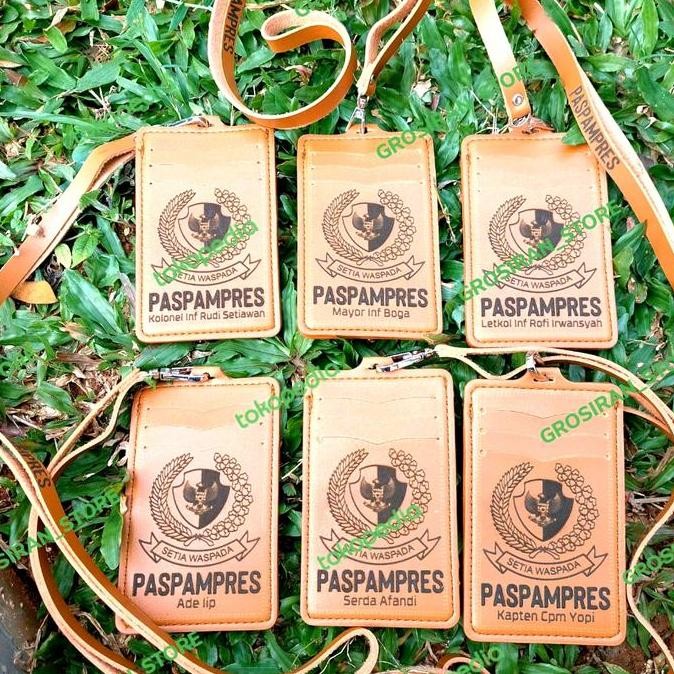 

Name Tag Id Lanyard Kulit Card Holder Paspampres Custom Logo Nama