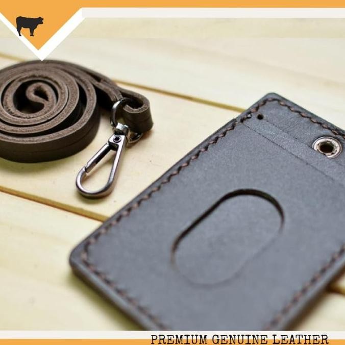

Id Card Kulit Asli, Name Tag Card Holder Leather Goods Dark Brown