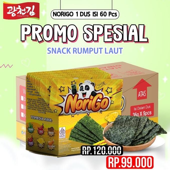 

JB Norigo 1 DUS FREE 10 PCS / Nori Sachet Seaweed Snack 3g Rumput Laut Halal Keju Cemilan Crispy None