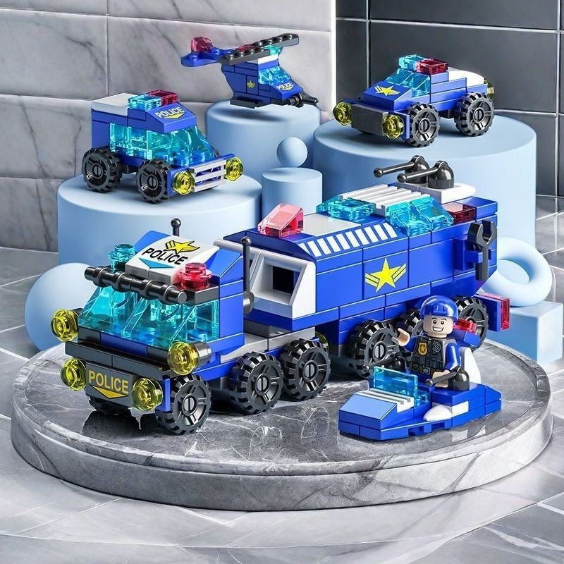 Mainan Perakitan Anak LEGO Bricks Mainan Mobil Polisi Truk Pemadam Kebakaran