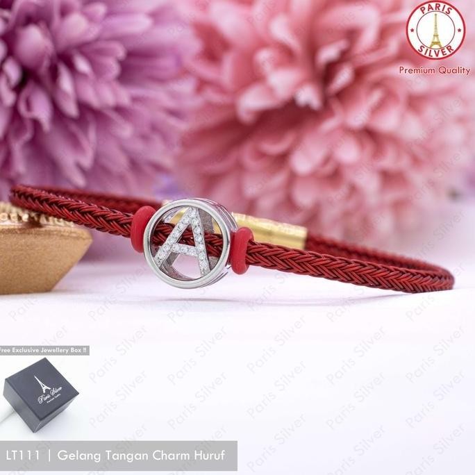 Gelang Huruf Inisial Tali Perak Asli 925 Lapis Emas Putih Charm Bandul Nama Cewek Wanita