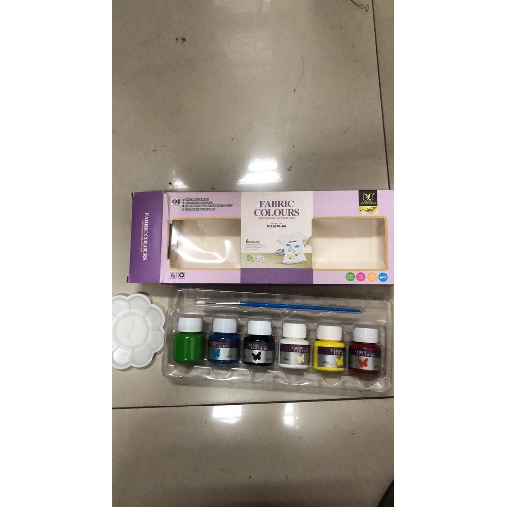 

] cat fabric marker butterfly yipinxuan china brand isi 6 warna plus kuas dan palet ( kemasan bagus ) cat kain