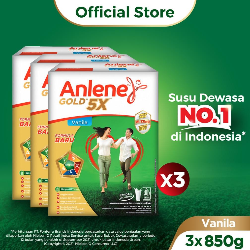 

NO_MORE Anlene Gold 5X Susu Bubuk Dewasa Vanila 3 x 850g - Nutrisi Tinggi Kalsium Untuk Tulang, Sendi, dan Otot