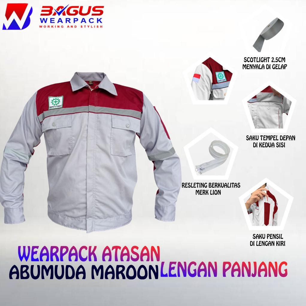 Wearpack Safety / Kemeja Safety / Baju Safety Lengan Panjang / Baju Proyek Keren / Baju Kerja Pria P