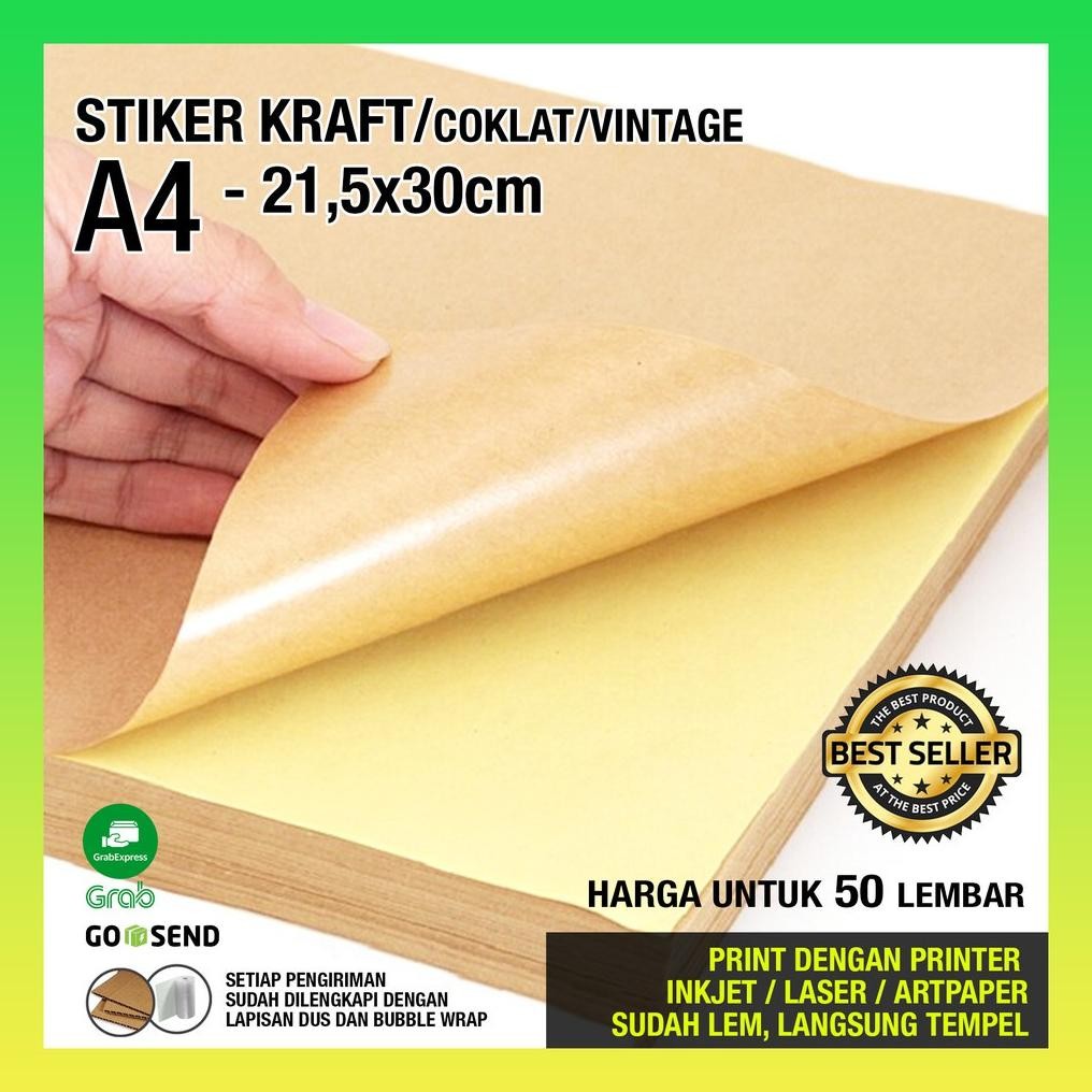 

[A4 - 21,5x30cm - PAKET 50 LEMBAR] ISI 50 lbr STIKER / STICKER KRAFT / COKLAT VINTAGE Nugi