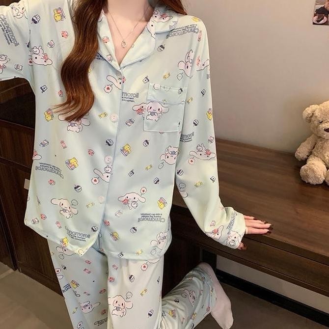 CIMON - Setelan Piyama Wanita Dewasa Import Lengan Panjang Celana Panjang Motif Cinnamorol Bahan Ade