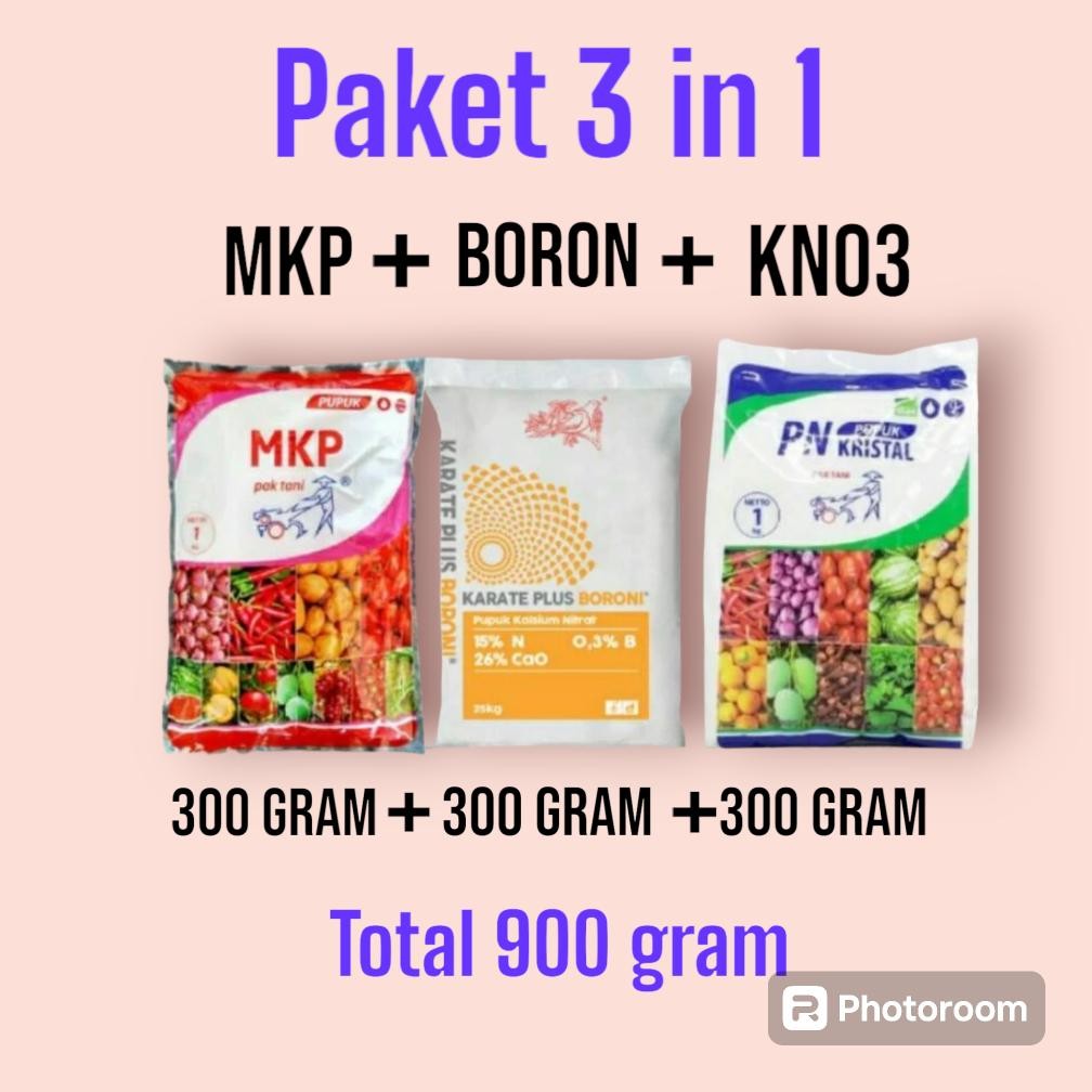 PAKET PUPUK ANGGUR 900 GRAM MKP PAK TANI + KNO3 DAN BORON PAKET PUPUK ANGGUR 3 IN 1 BONUS NPK MUTIAR