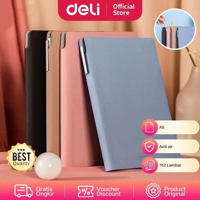 

Tersedia Deli Notebook Kulit A5 Pocket - Buku Catatan Agenda Kertas Paper Stationery