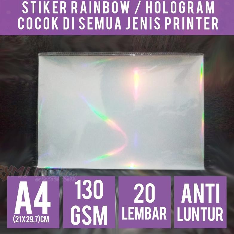 

Stiker Hologram A4 isi 20 - Sticker PET Rainbow Pelangi Holo 130gsm ANTI LUNTUR - FOR Inkjet Printer Nugi