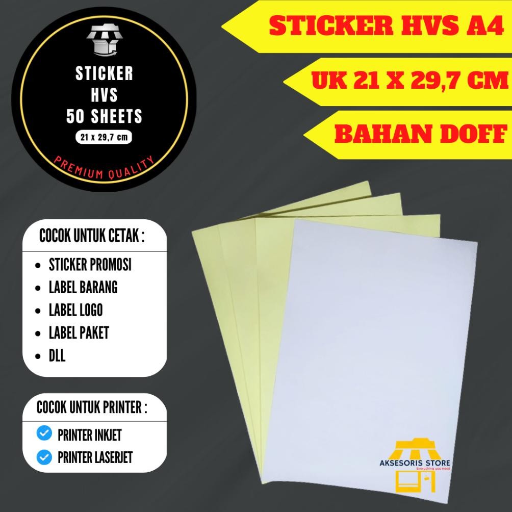 

STICKER HVS A4 ISI 50 LEMBAR / KERTAS STIKER HVS INKJET DOFF A4 Nugi