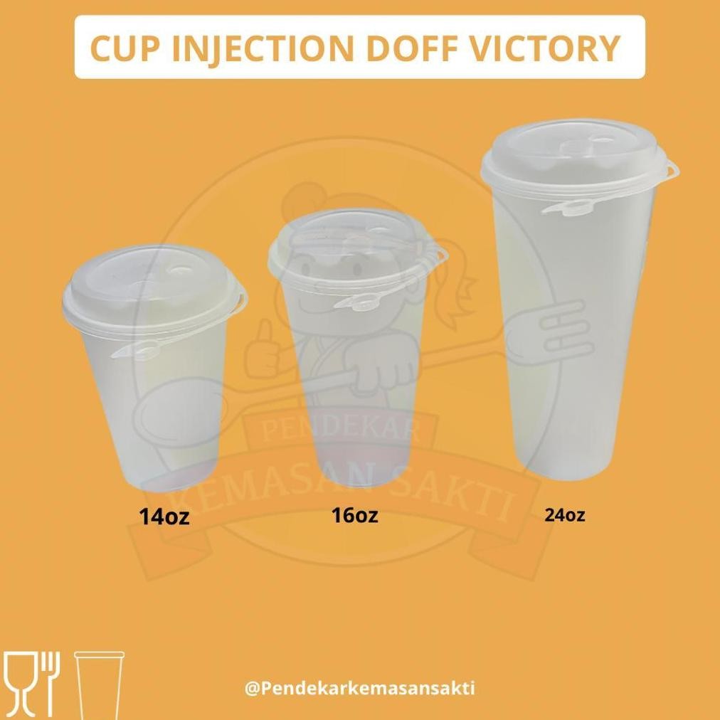 [25 PCS] Cup Injection 14 16 24 oz + Tutup | Thinwall Cup Minuman Bening Doff Tebal | Cup Boba Tea |