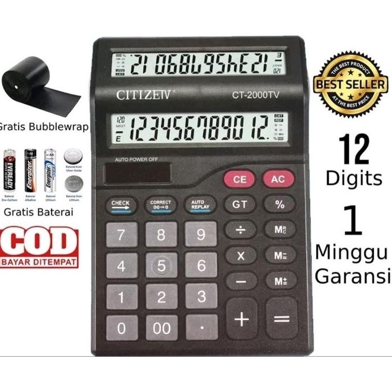 

Kalkulator CITIZEN CT-2000TV Double layar (Khusus Dagang/Kantoran/Wiraswasta) 2power/12Digit Nugi
