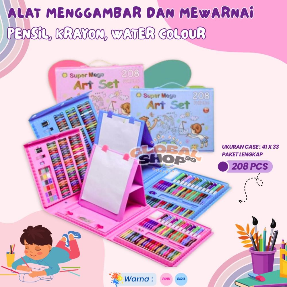 

Pensil Warna CRAYON SET ISI 208PCS Peralatan Sekolah Alat Lukis Mewarnai Buku Gambar Anak ART PAINTING Krayon Lengkap Premium Nugi