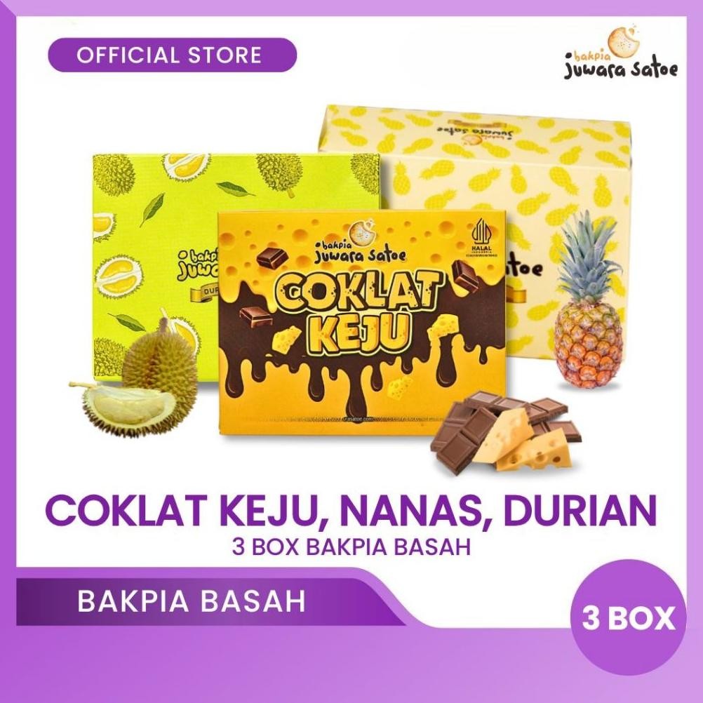 

NO_MORE BAKPIA JUWARA SATOE [ 3 Box ] Paket Bakpia Basah (Coklat Keju, Nanas, Durian) - Oleh Oleh Khas Jogja