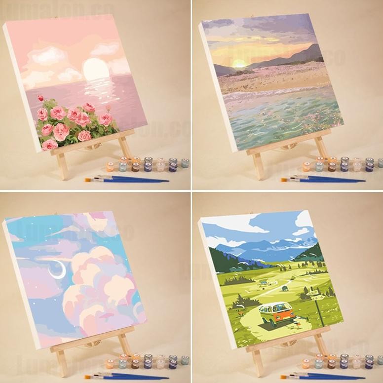 

Paint by number 20 x 20cm Paint By Number Kit Digital Oil Painting DIY Painting kit Lukisan - Scenery Series Nugi