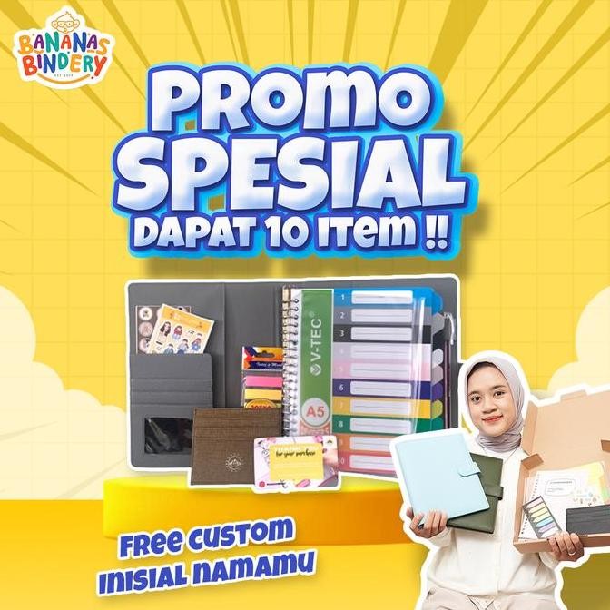 

Bananas Bindery PAKET BINDERKU [A5 20 Ring] Lengkap Dengan 10 Item Gratis Custom Inisial Nama Anda
