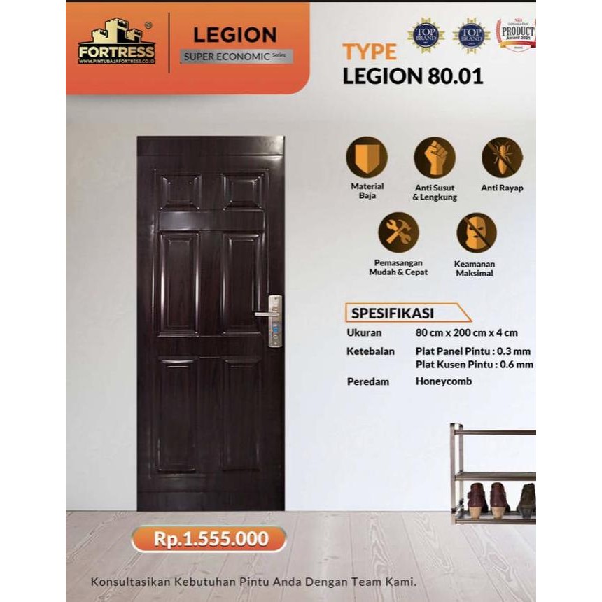 Pintu Baja Fortress Metal Door 80.01(80X200) - Cokelat / Putih