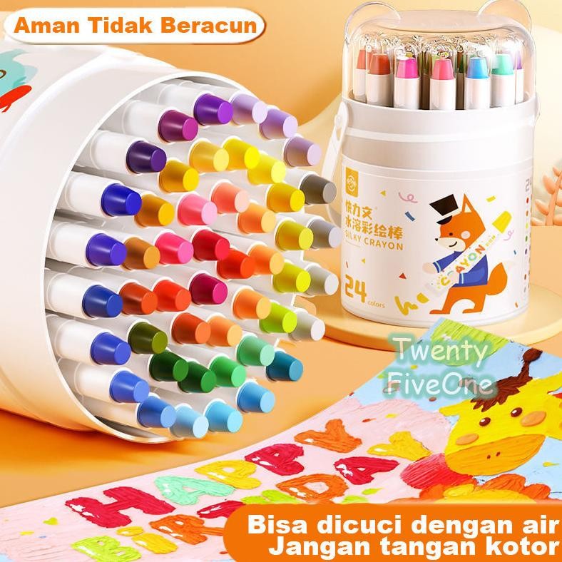 

ReadyWashable Silky Crayon 36/48 Warna Colorful Bucket Krayon Mewarnai Alat Warna Set Anak Wipe Nugi