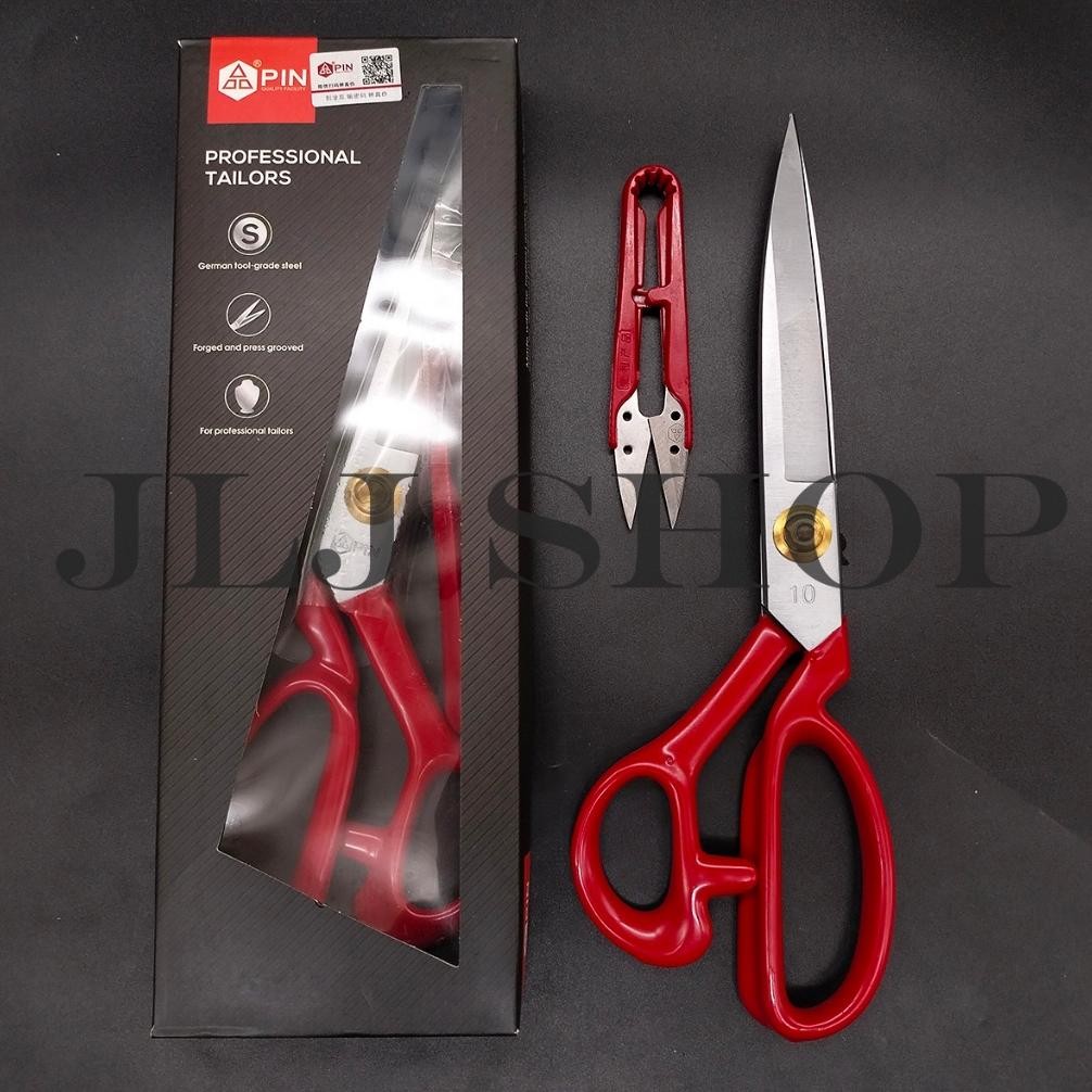 

gunting pin potong bahan kain (tailor) ukuran 10" (1104 merah) Nugi