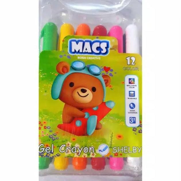 

Krayon MACS Gel Crayon 12 Color/Warna Aman untuk anak dan Mudah dibersihkan Washable - 1 set Nugi