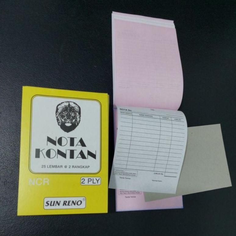 

Buku Nota Kontan Kecil 2 Ply NCR/Nota 2 Rangkap Merk SUN RENO.Made in Indonesia Nugi